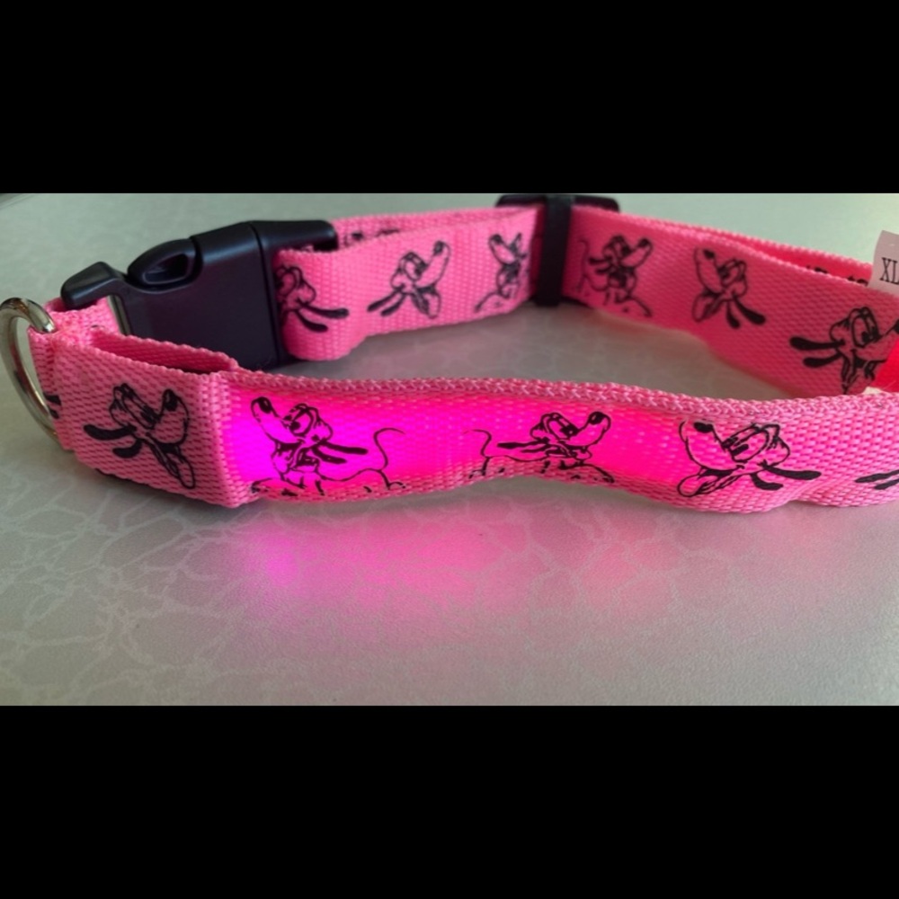 Pink LED Dog Collar with Cartoon Pup Print size xl